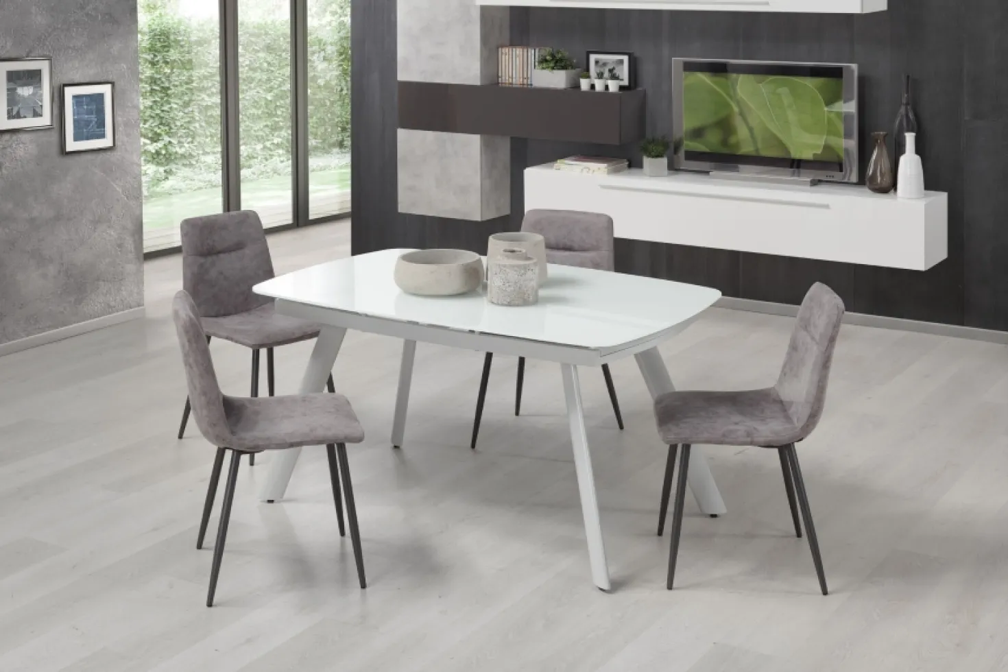 Tavolo con piano in vetro allungabile Phil